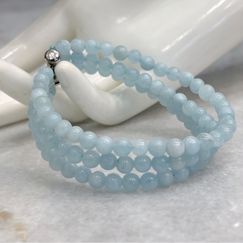 Espirito Santo Aquamarine Triple Row Sterling Silver Beaded Slide Lock B… - Picture 2 of 7